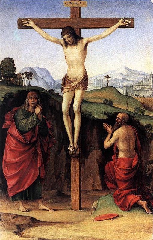 FRANCIA, Francesco Crucifixion with Sts John and Jerome dfh Norge oil painting art